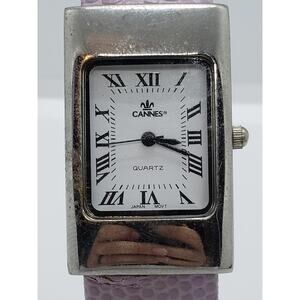 Cannes women's watch. Pink bangle band. Square white face